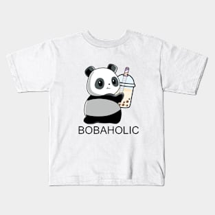 Cute Little Bobaholic Panda Loves Boba! Kids T-Shirt